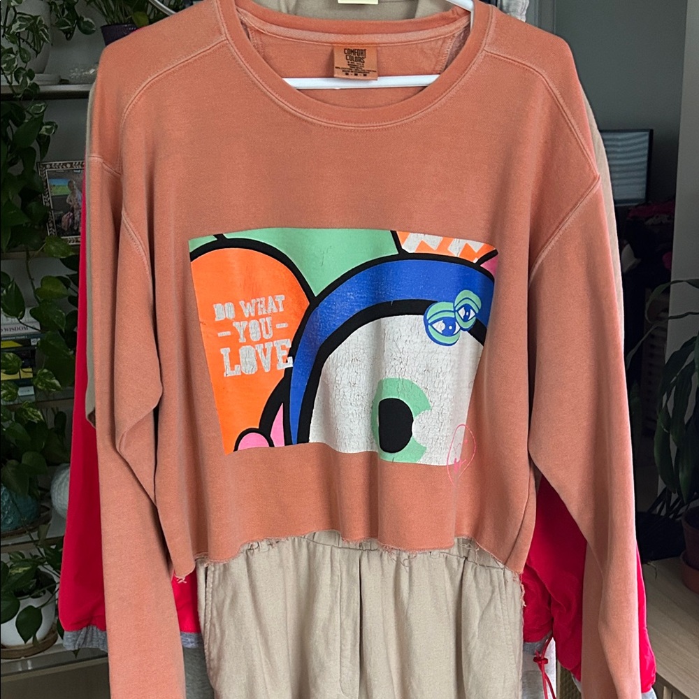 Comfort Colors Distressed Sweatshirt. Size Medium. PTP 23”. See description.